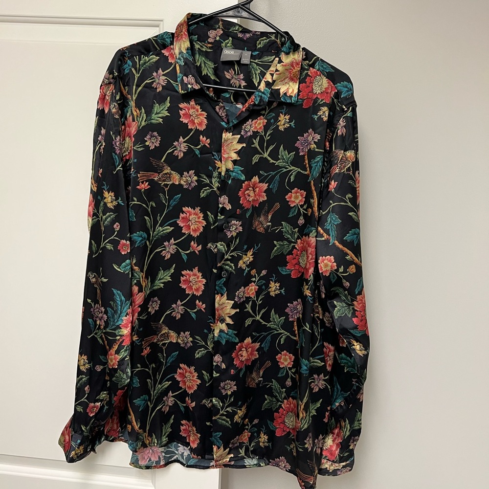 Mens Floral Satin Black Shirt
